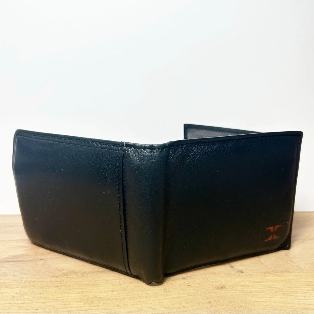 Hassion Men’s Black Leather Bifold Slim Wallet VTG EUC